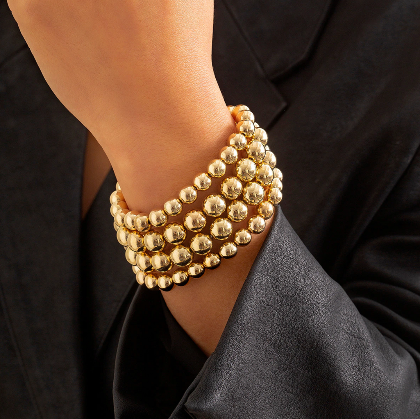 Goldtone Stackable Ball Bracelet Set