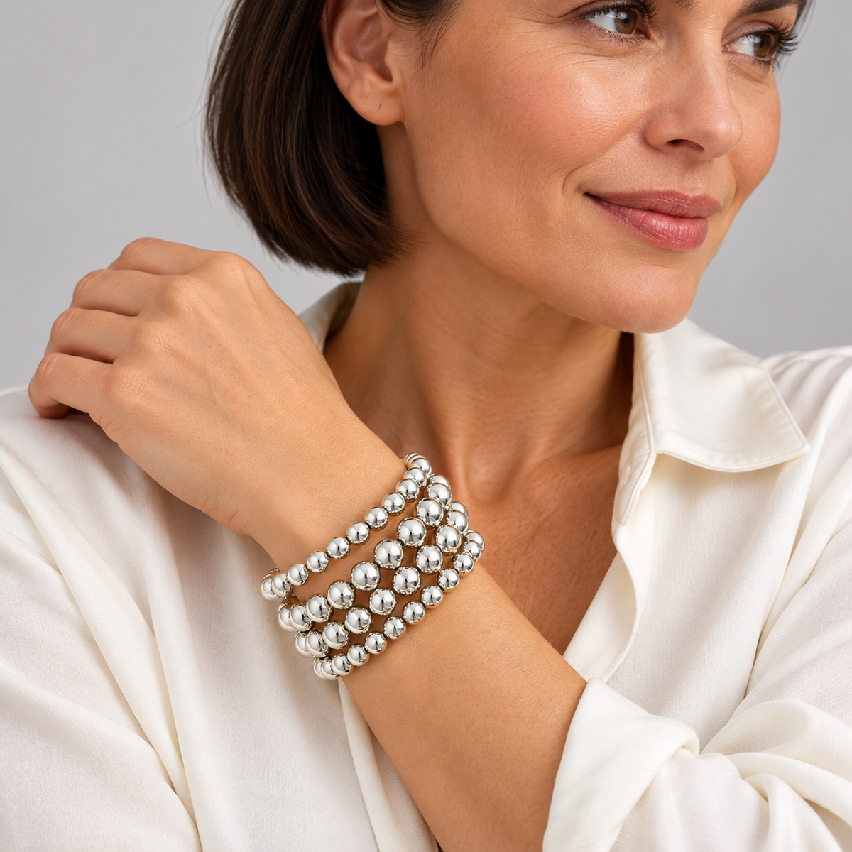 Silvertone Stackable Ball Bracelet Set — alternate view, SKU 101222-96