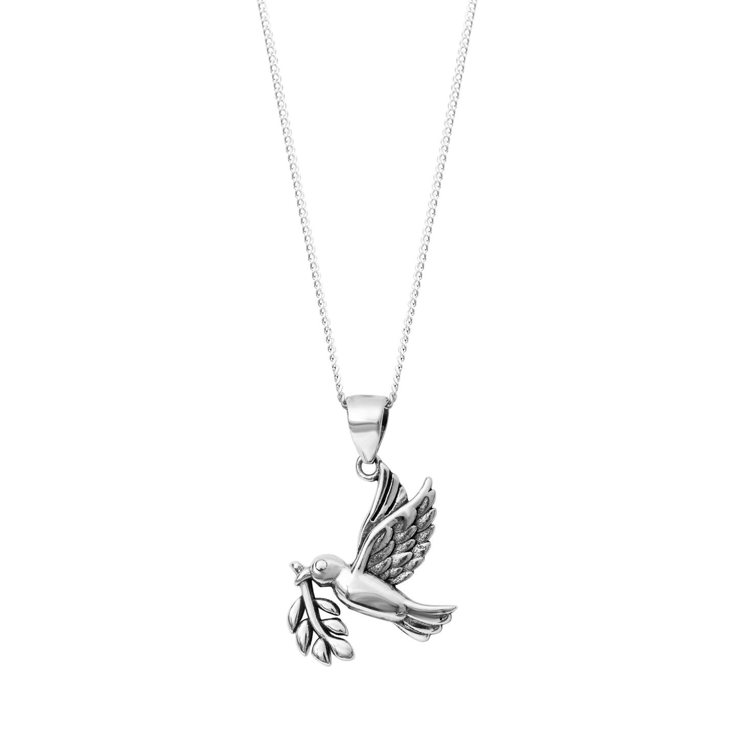 Sterling Silver Dove & Olive Branch Pendant Necklace