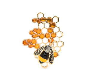 Amber Honeycomb & Bee Brooch
