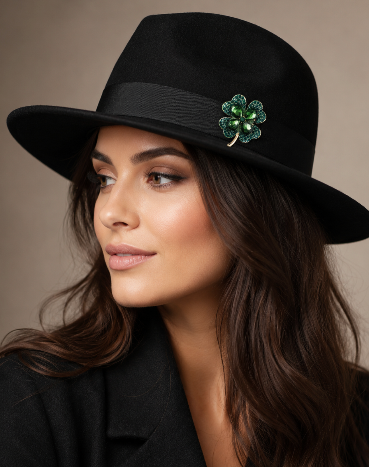 Goldtone Four Leaf Clover Brooch In Emerald