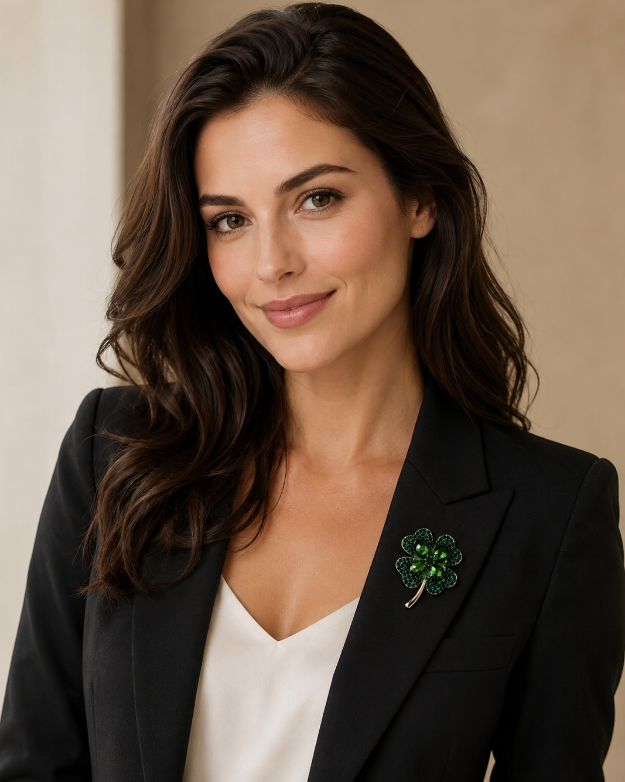 Goldtone Four Leaf Clover Brooch In Emerald