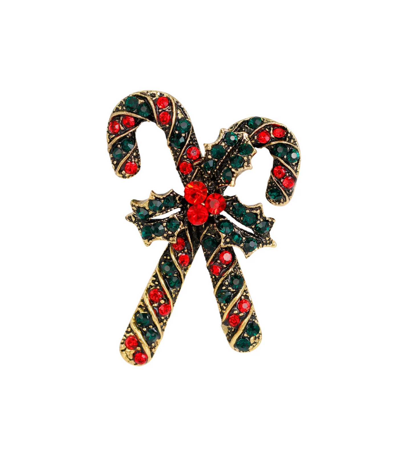 Red & Green Crystal Candy Canes Brooch