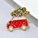 Red Car With Christmas Tree Brooch