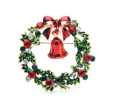 Red & Green Christmas Wreath With Bell Brooch