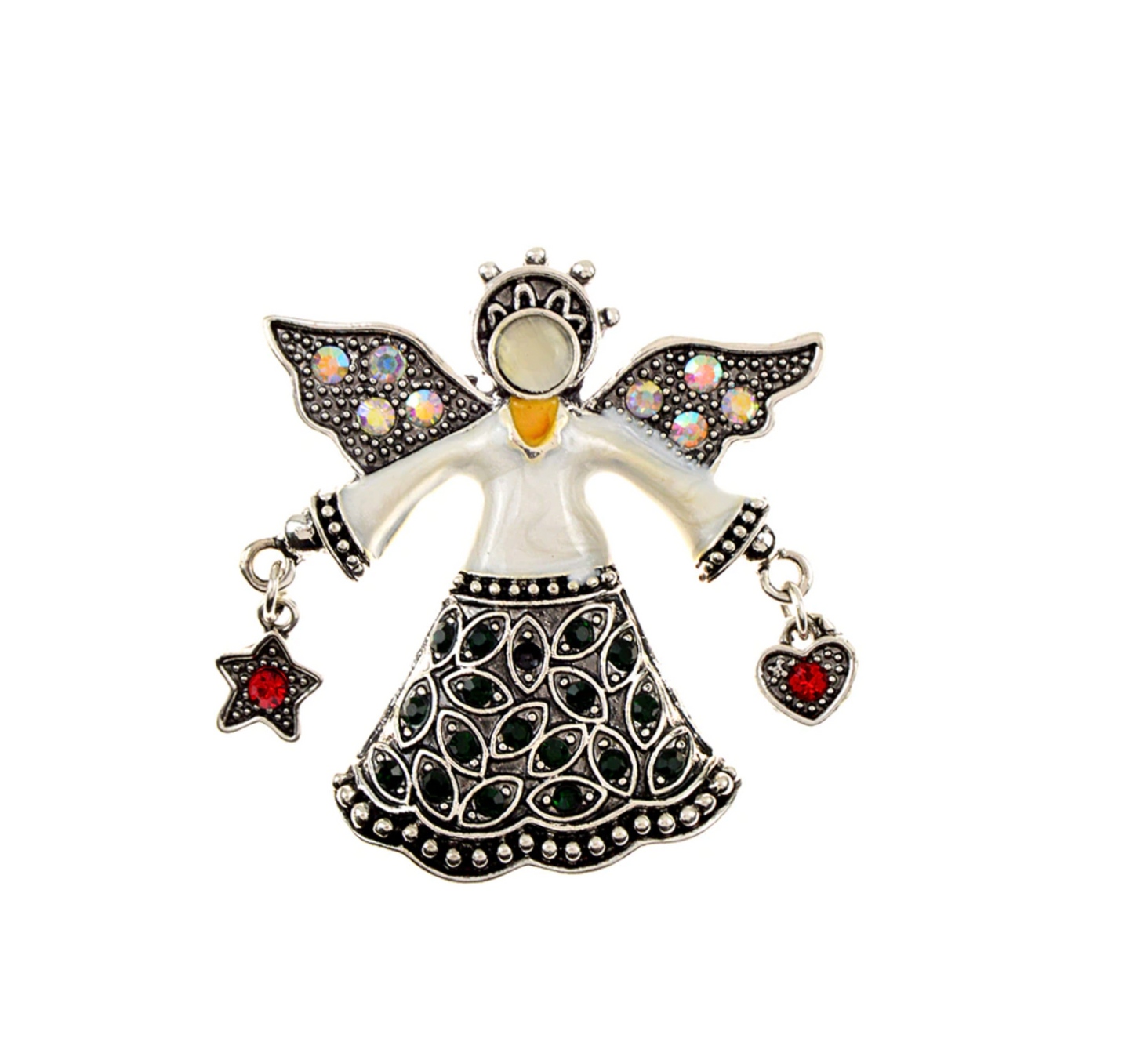 White & Black Crystal Angel Brooch