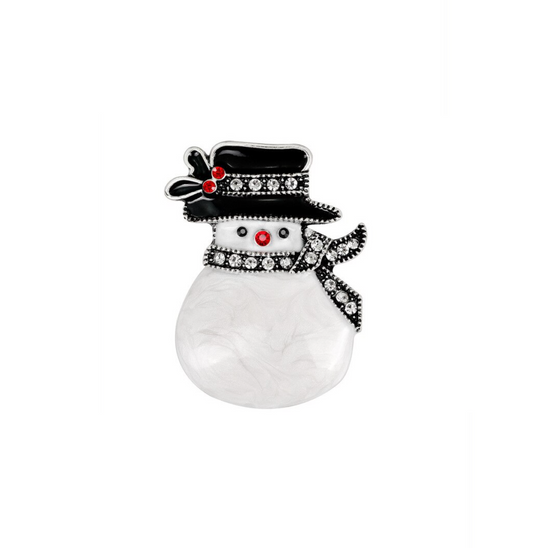 White Snowman With Black Hat Brooch