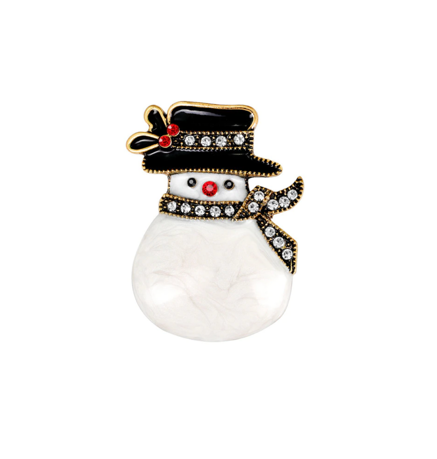 White Snowman With Black Hat Brooch