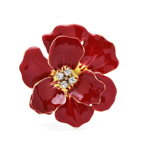 Red Flower & Crystal Brooch