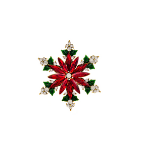Red & Green Crystal Snowflake Brooch