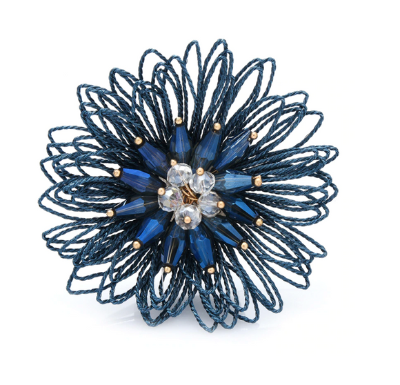 Blue Clustered Crystal Flower Brooch