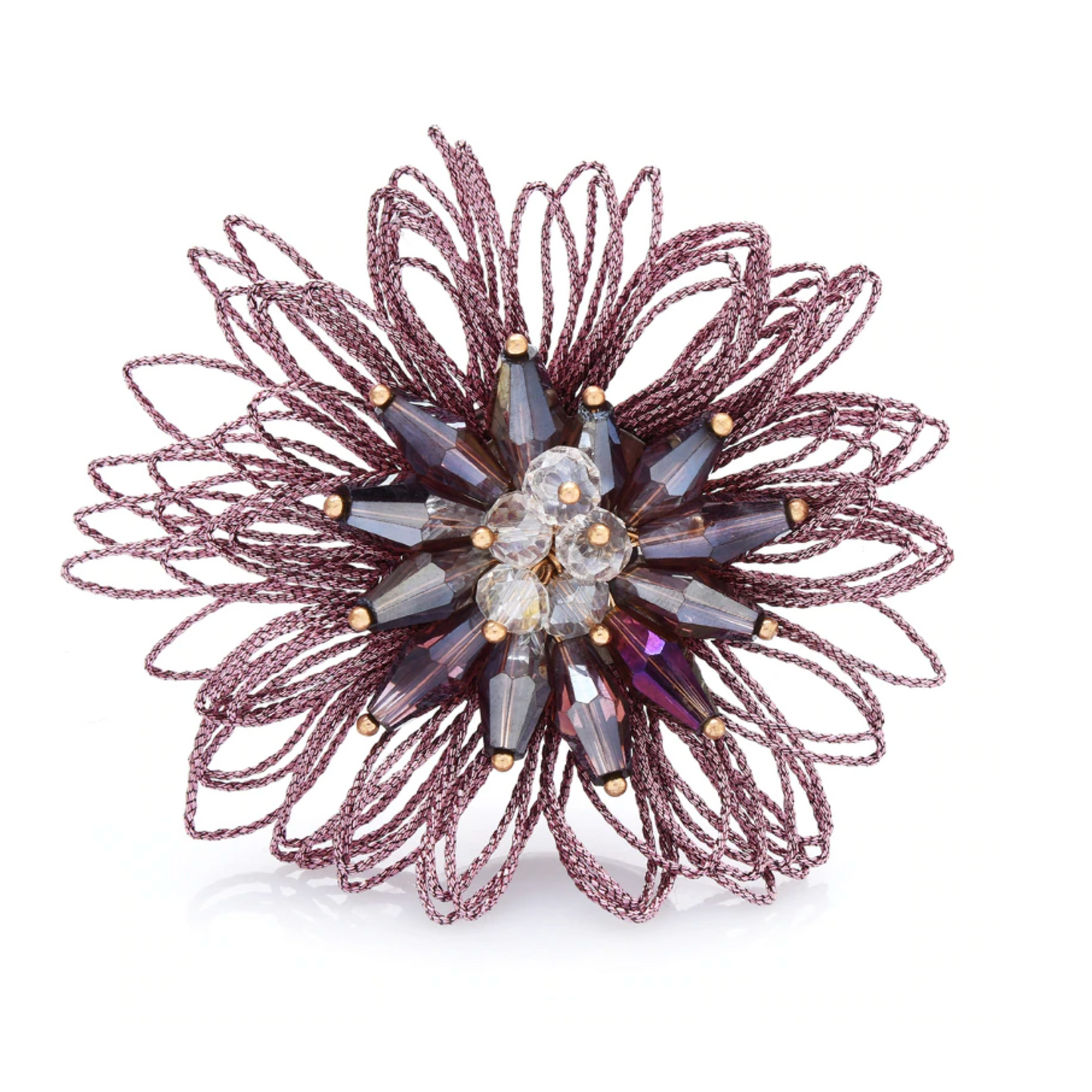 Plum Crystal Floral Brooch with Faceted Crystal Centre – Decorative Jewellery Brooch