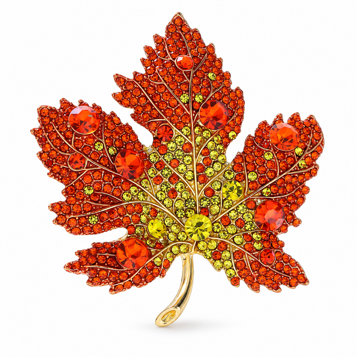 Orange & Yellow Crystal Maple Leaf Brooch — alternate view, SKU 101622-40