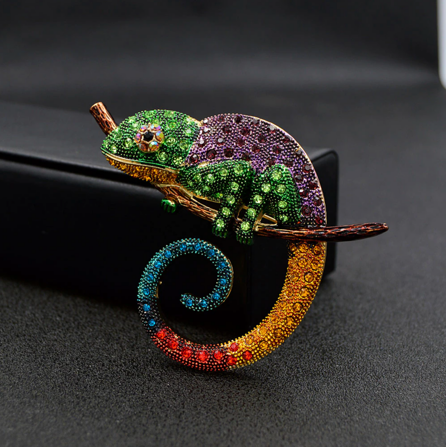 Multicolor Crystal Chameleon Brooch