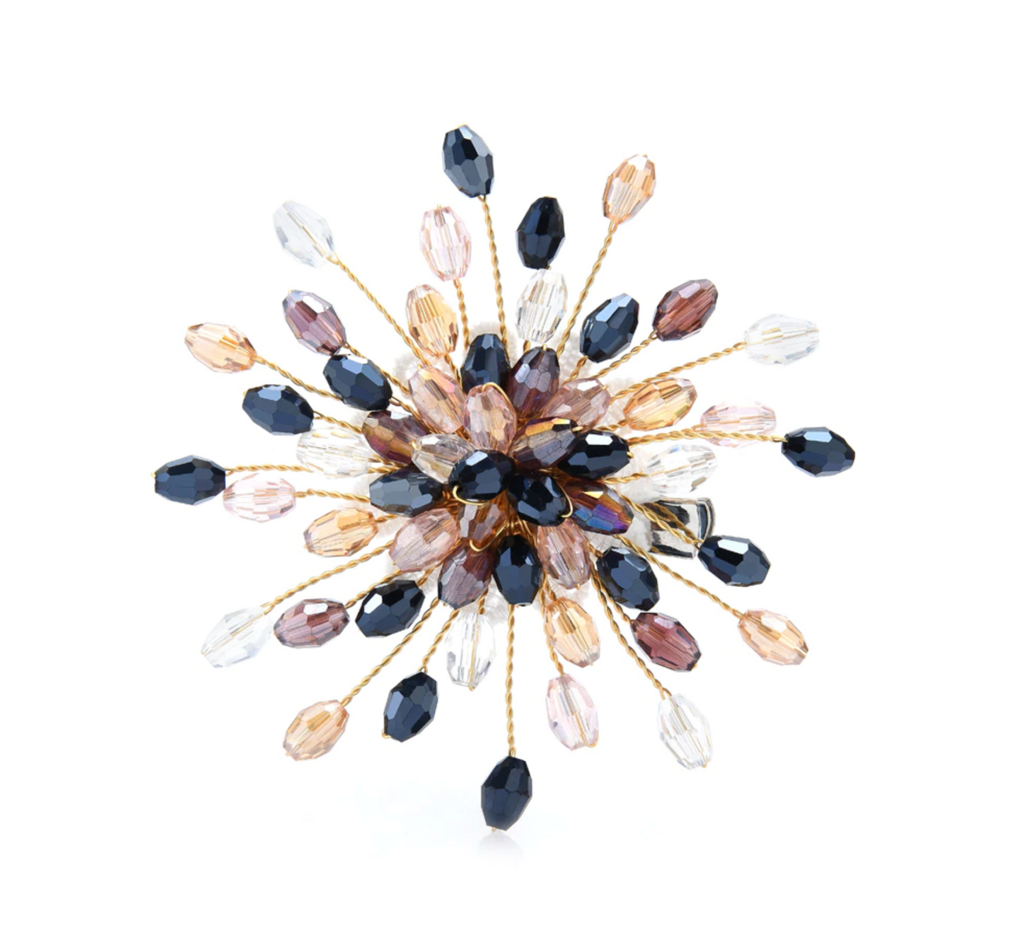 Navy & Mauve Crystal Starburst Brooch