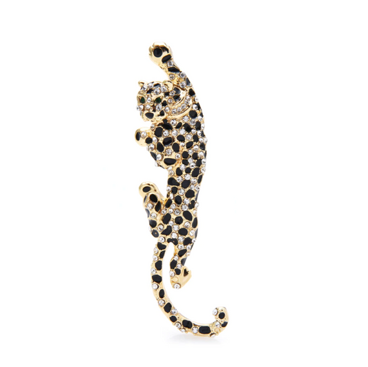 Goldtone Climbing Crystal Cheetah Brooch