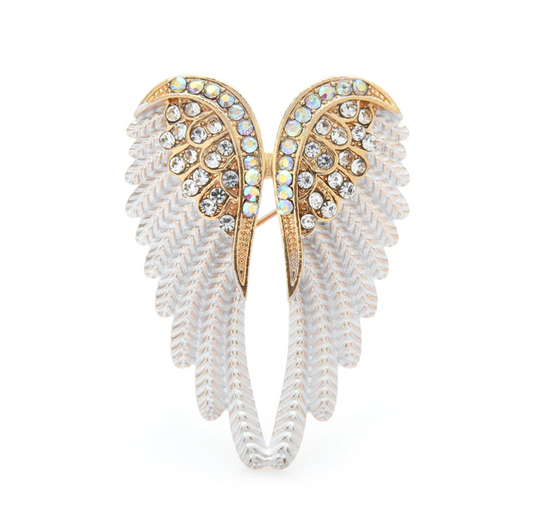 Goldtone & White Crystal Wing Brooch