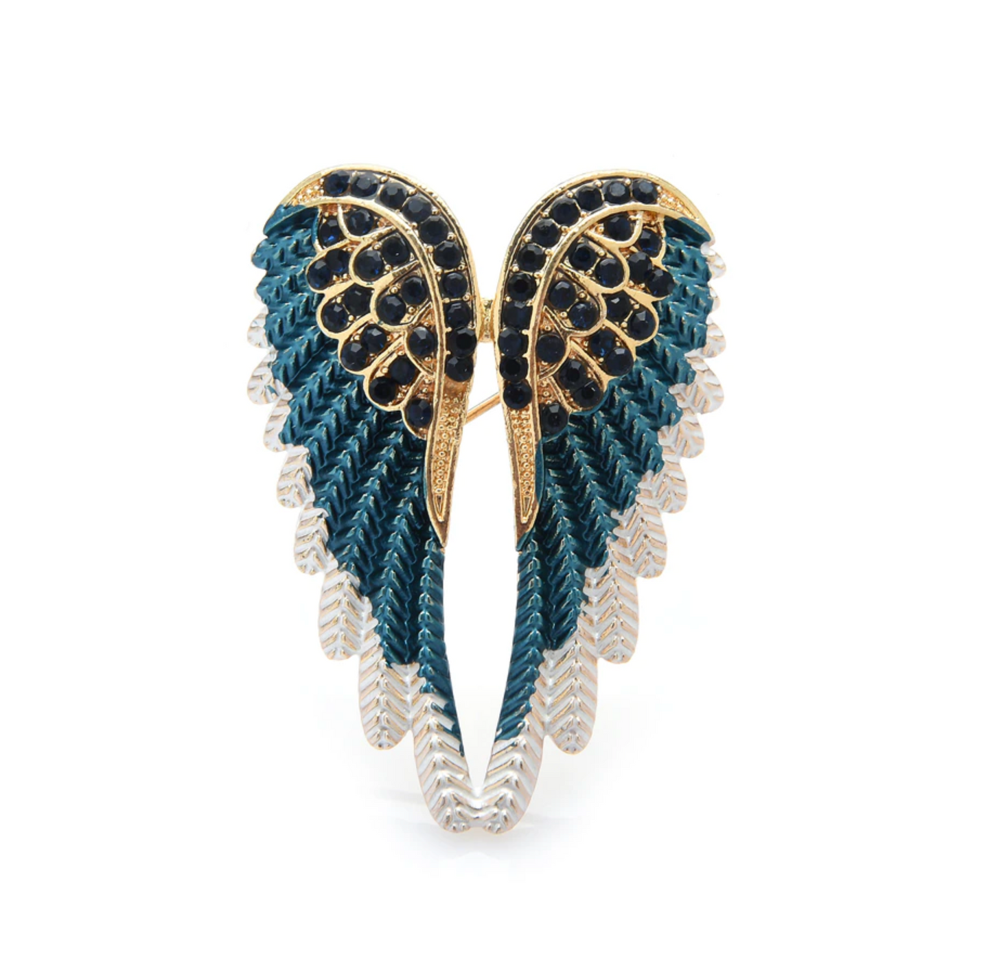 Goldtone & White Crystal Wing Brooch