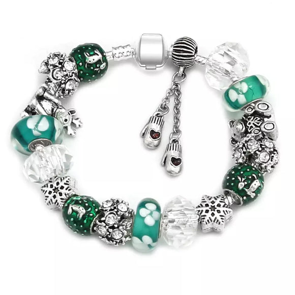 Green & Silvertone Charm Bracelet