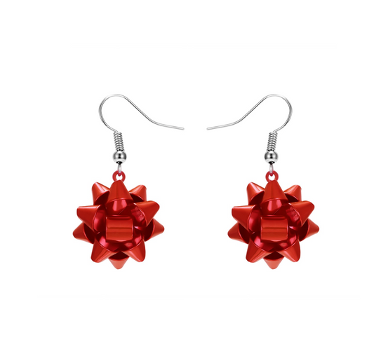 Red Christmas Bow Drop Earrings