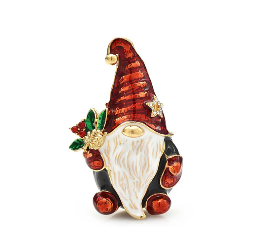 Deep Metallic Red Christmas Gnome Brooch