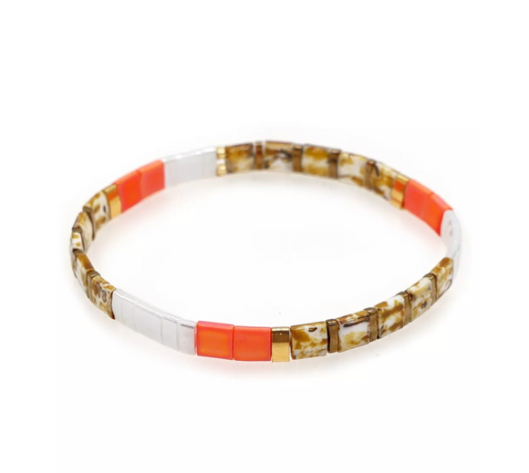 Orange, White & Goldtone Tila Bracelet
