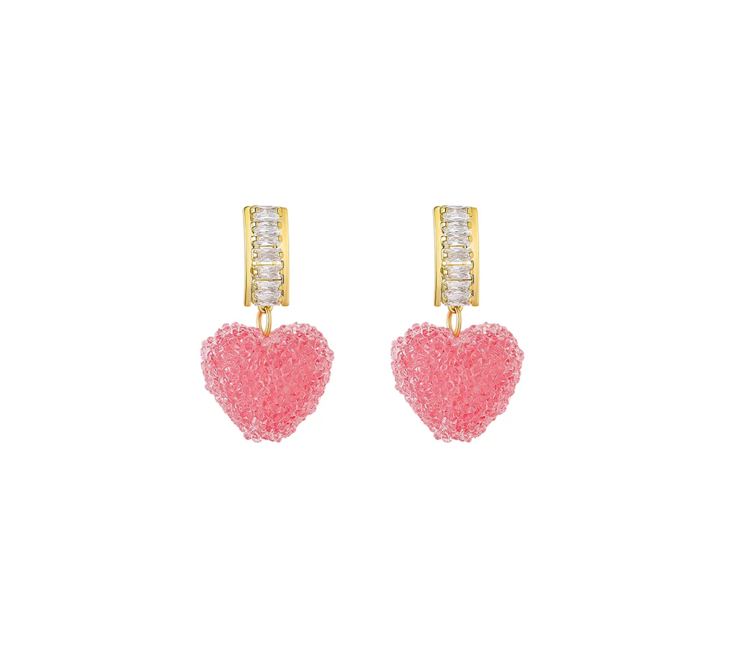 Cubic Zirconia & Pink Heart Channel Set Hoop Earrings