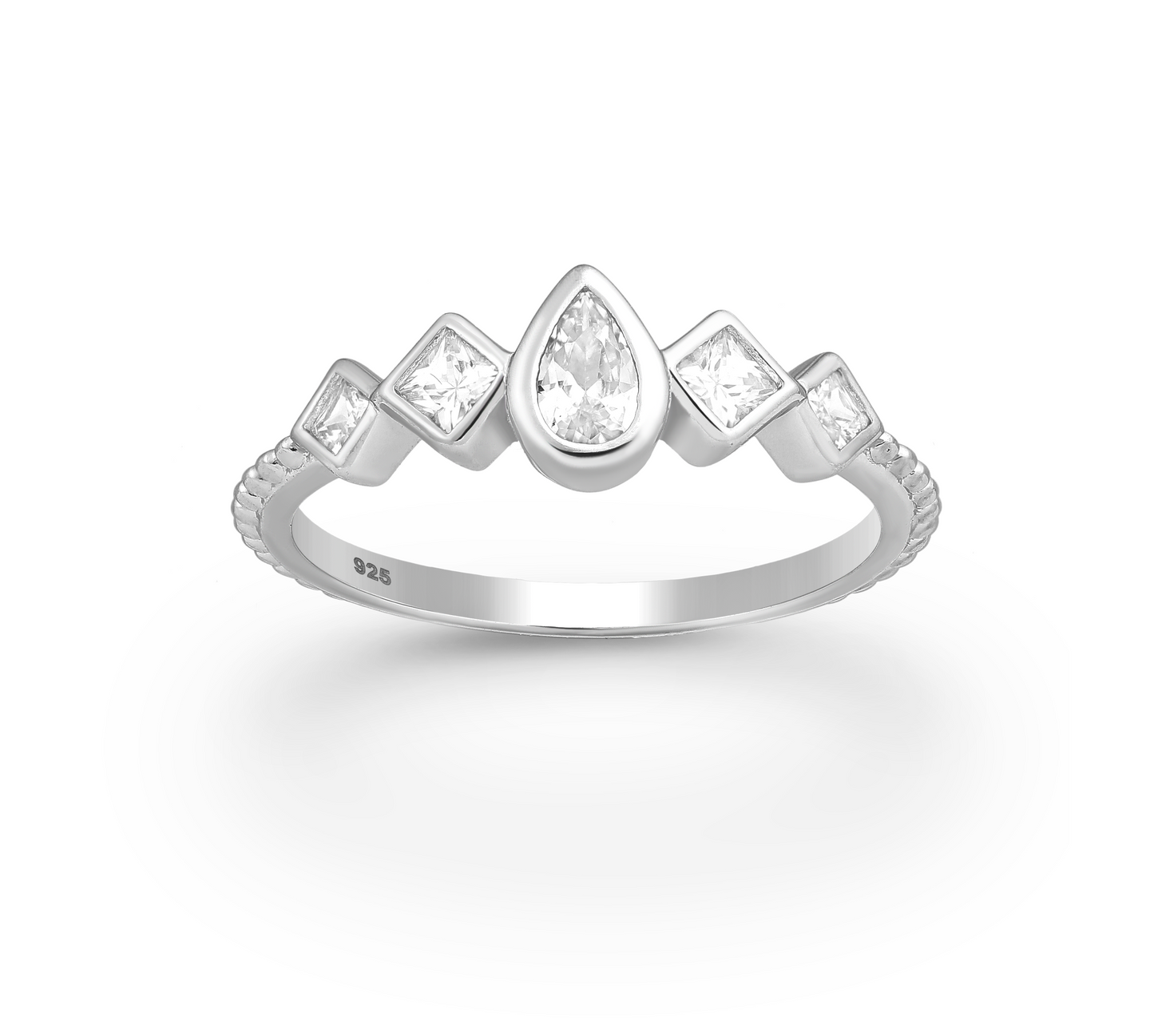 Sterling Silver & Cubic Zirconia Geometric Droplet Ring