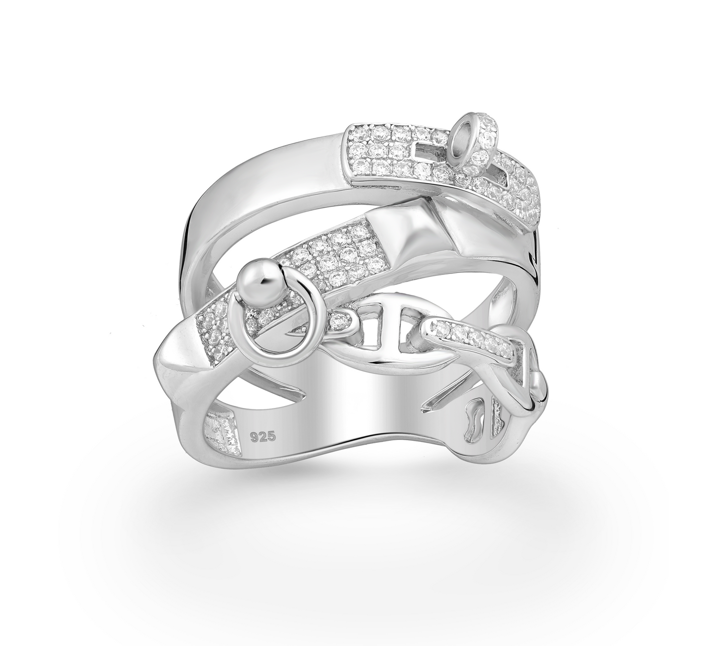 Cubic Zirconia & Sterling Silver Abstract Openwork Pavé Ring