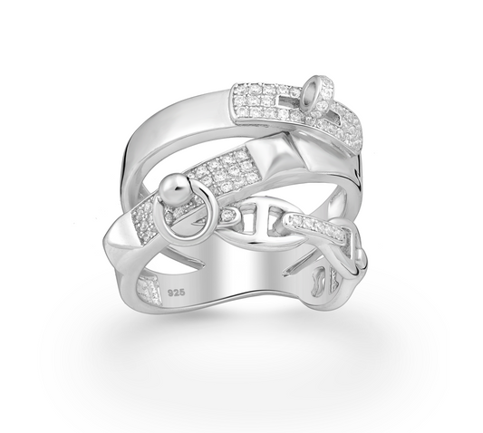 Cubic Zirconia & Sterling Silver Abstract Openwork Pavé Ring