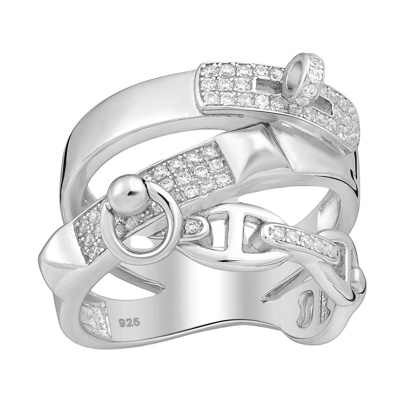 Cubic Zirconia & Sterling Silver Abstract Openwork Pavé Ring