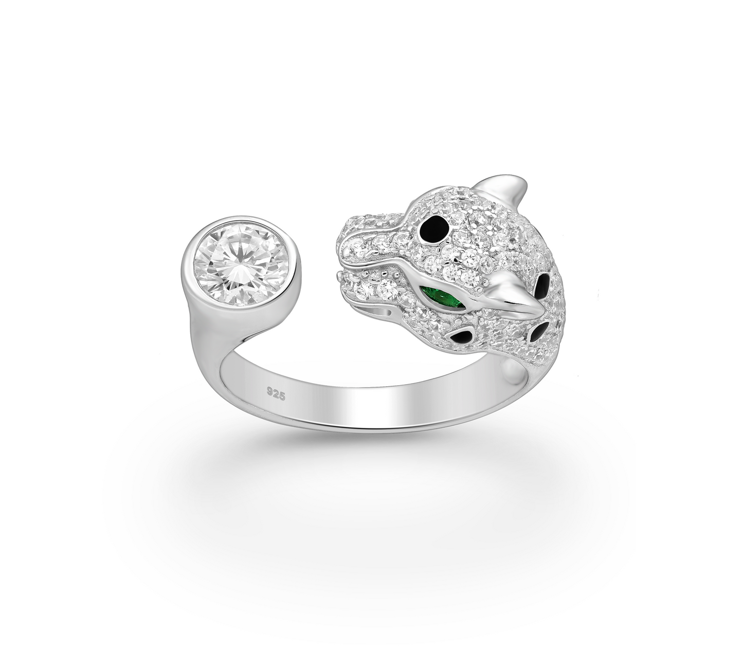 Green & Black Cubic Zirconia & Sterling Silver Panther Bypass Ring