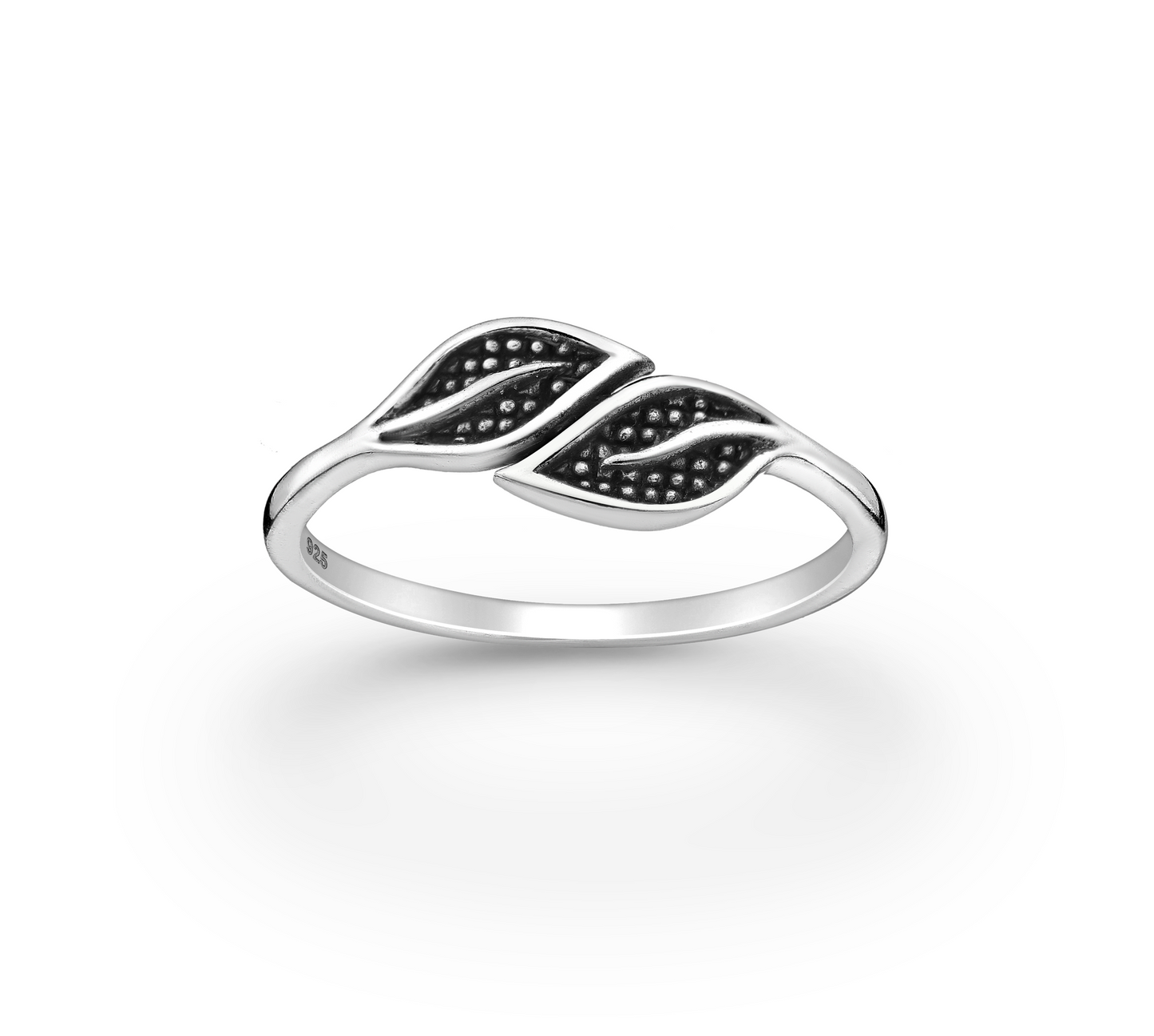 Sterling Silver Oxidized Overlapping Leaf Ring