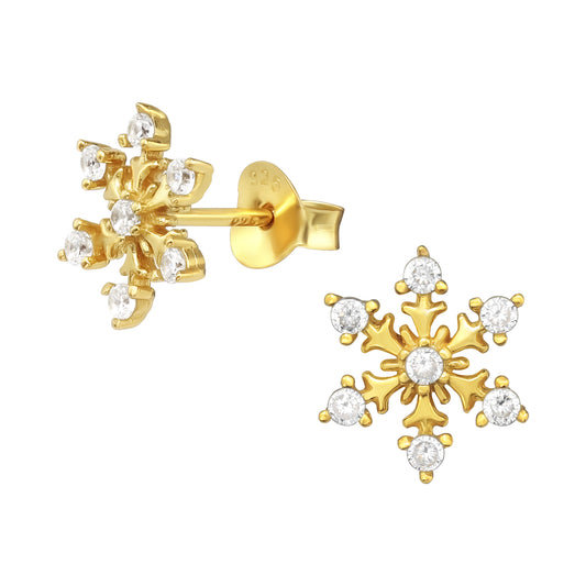 Cubic Zirconia & 18k Gold-Plated Snowflake Stud Earrings