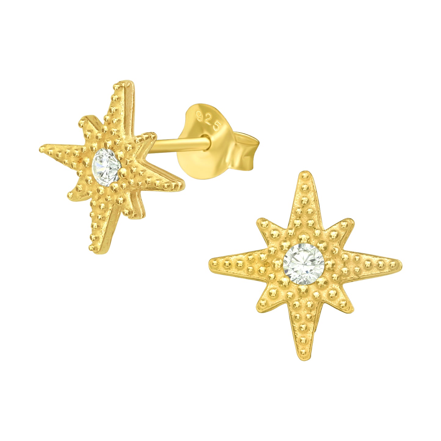 Cubic Zirconia & 18k Gold-Plated Northern Star Stud Earrings