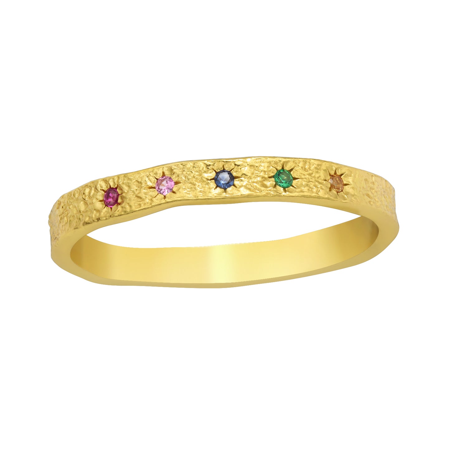 Jewel Tone Cubic Zirconia & 18k Gold-Plated Textured Sun Band Ring