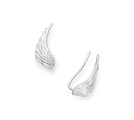 Sterling Silver Wing Crawler Earrings with Cubic Zirconia