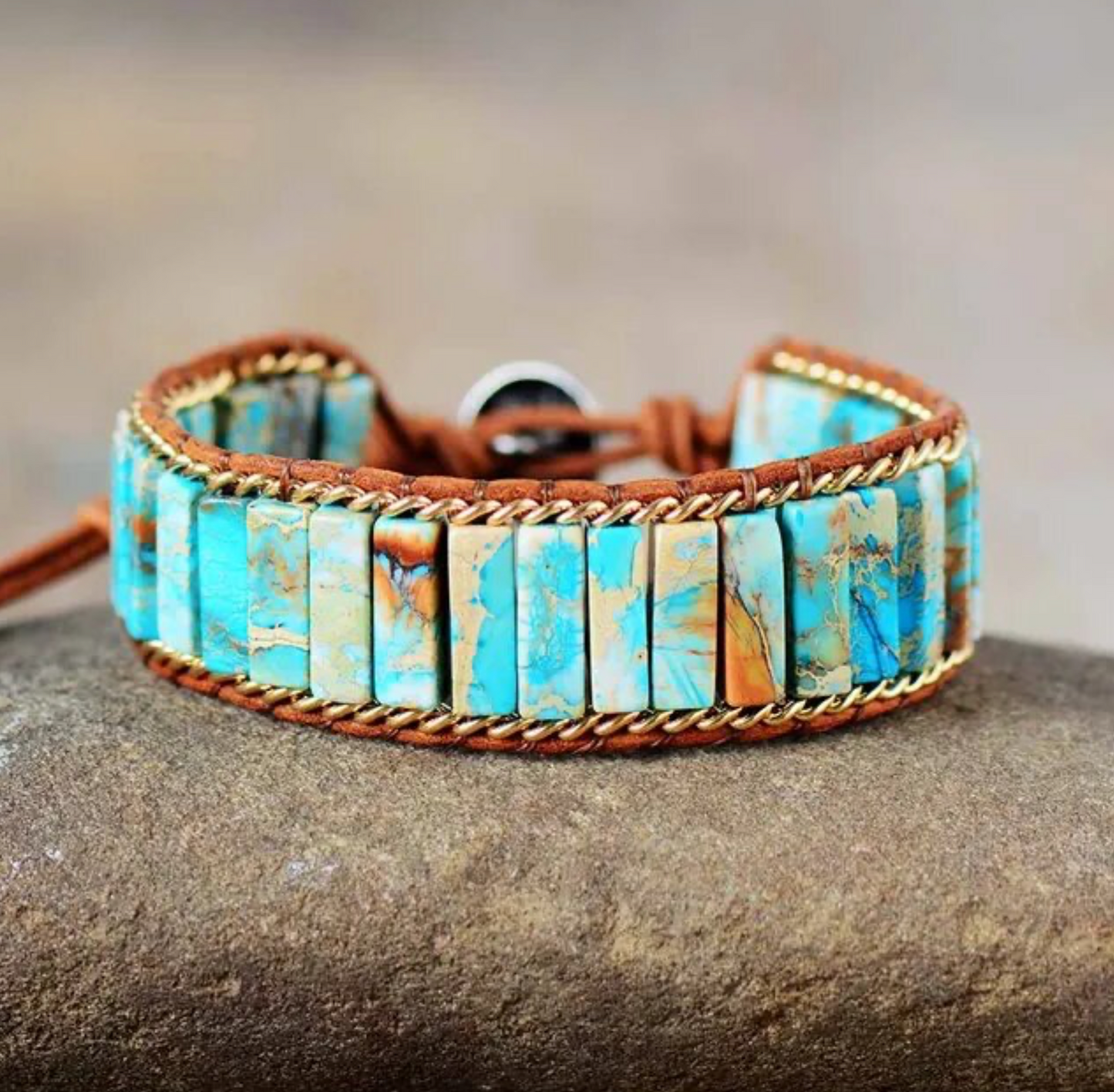 Turquoise Marbled Jasper Bar Gemstone Bracelet