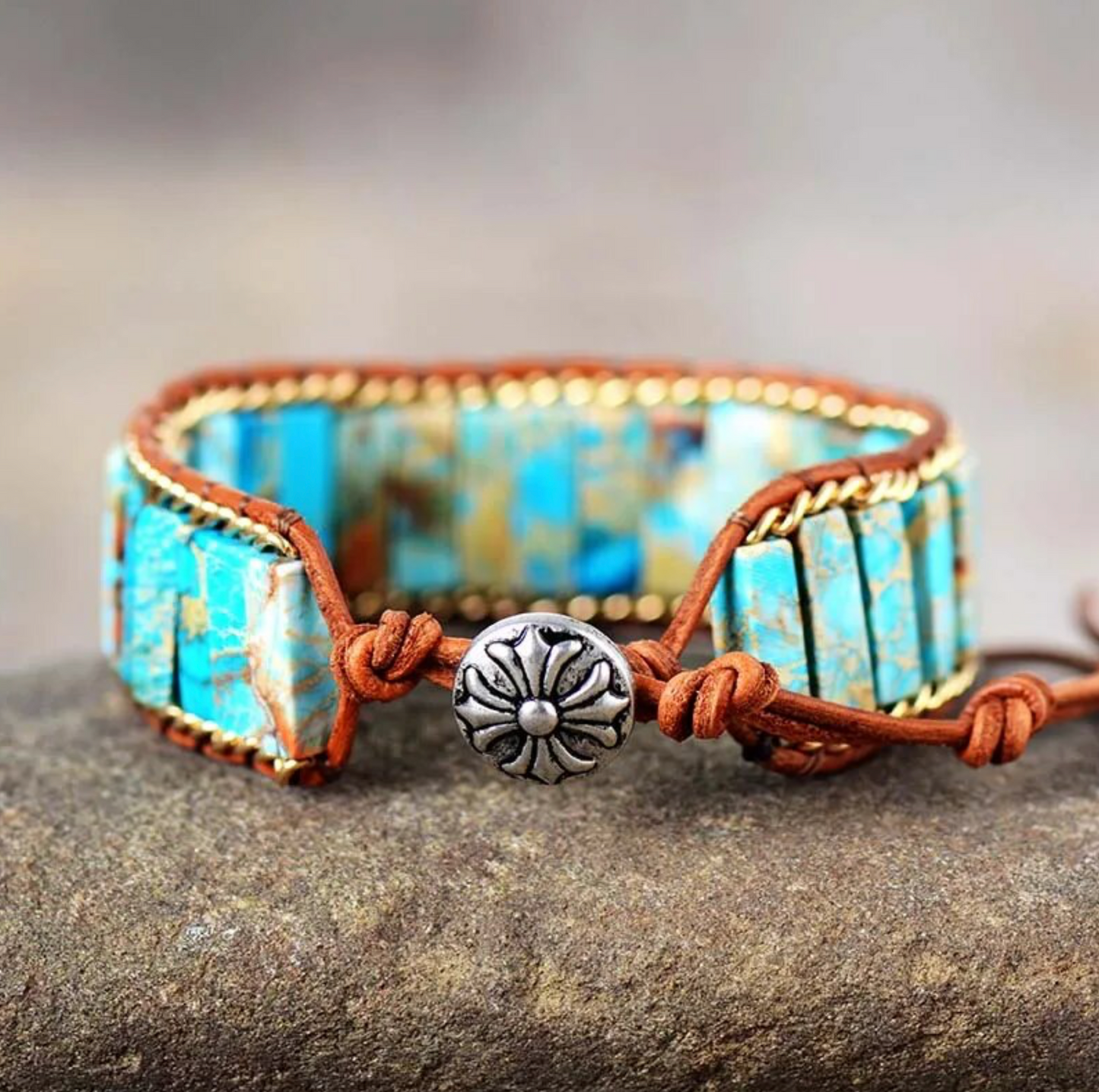 Turquoise Marbled Jasper Bar Gemstone Bracelet