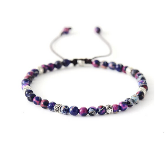 Purple Blue Jasper Beaded Gemstone Adjustable Bracelet