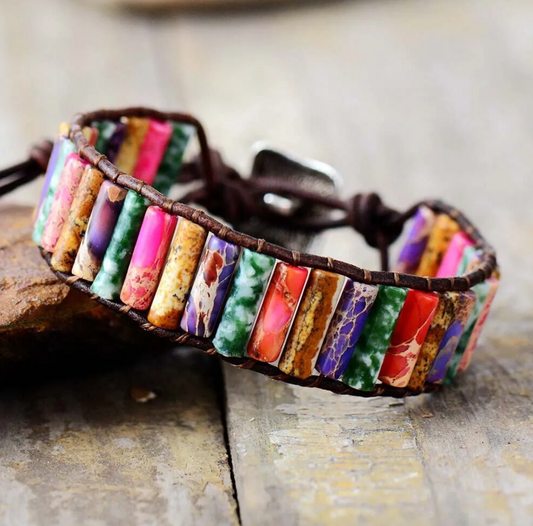 Rainbow Jasper & Agate Tubular Gemstone Adjustable Bracelet