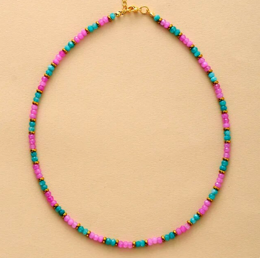 Fuschia & Green Beaded Necklace