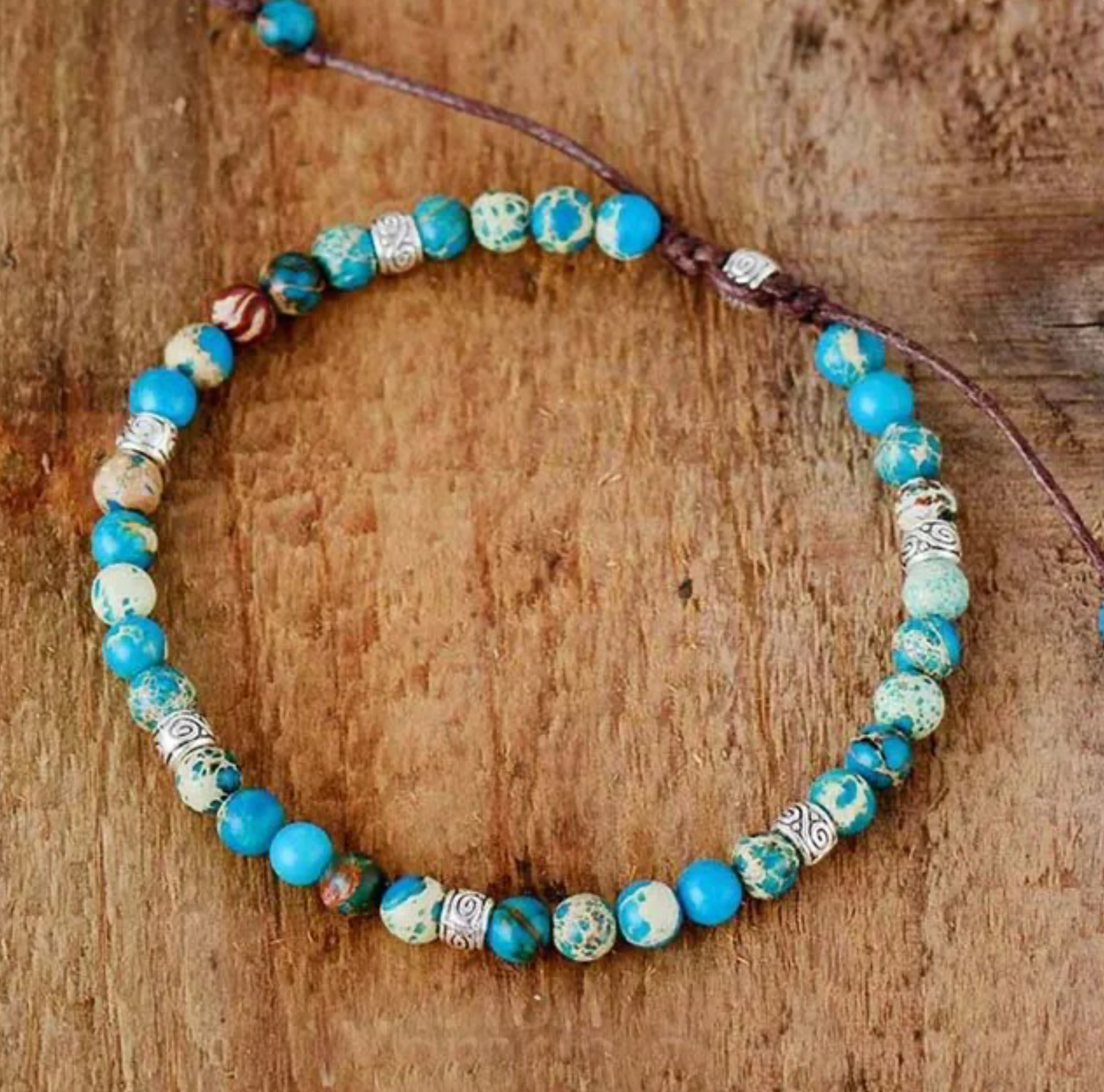 Turquoise Jasper Beaded Gemstone Adjustable Bracelet