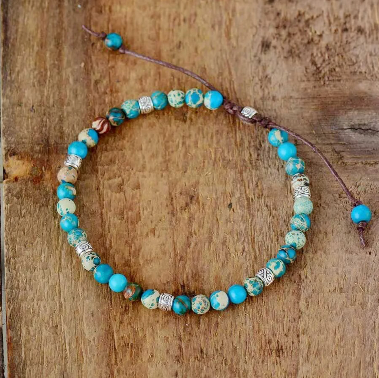 Turquoise Jasper Beaded Gemstone Adjustable Bracelet