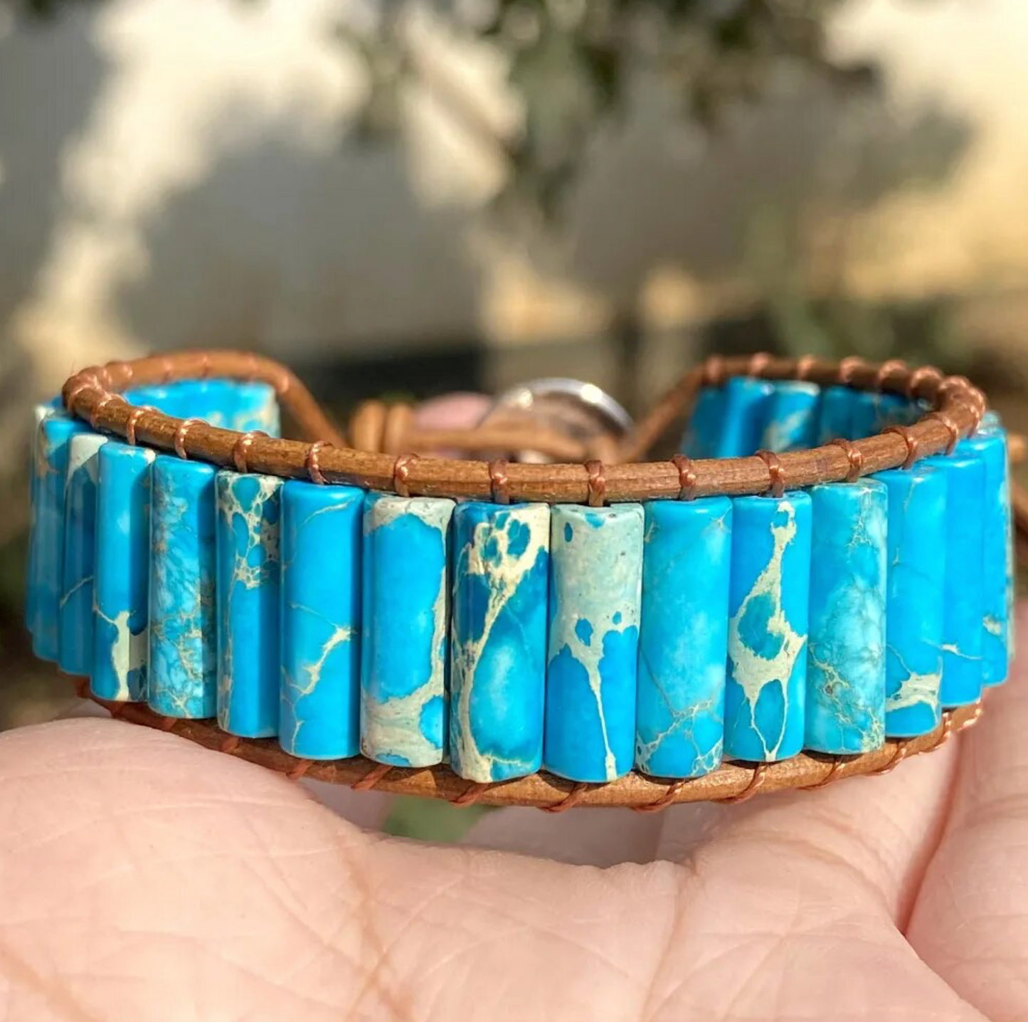 Blue Jasper Tubular Gemstone Bracelet