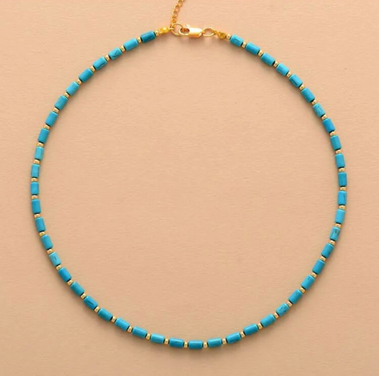 Goldtone & Turquoise Beaded Choker Necklace