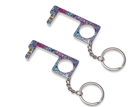 Blue Doodles No-touch Keychain Tool - Set Of 2