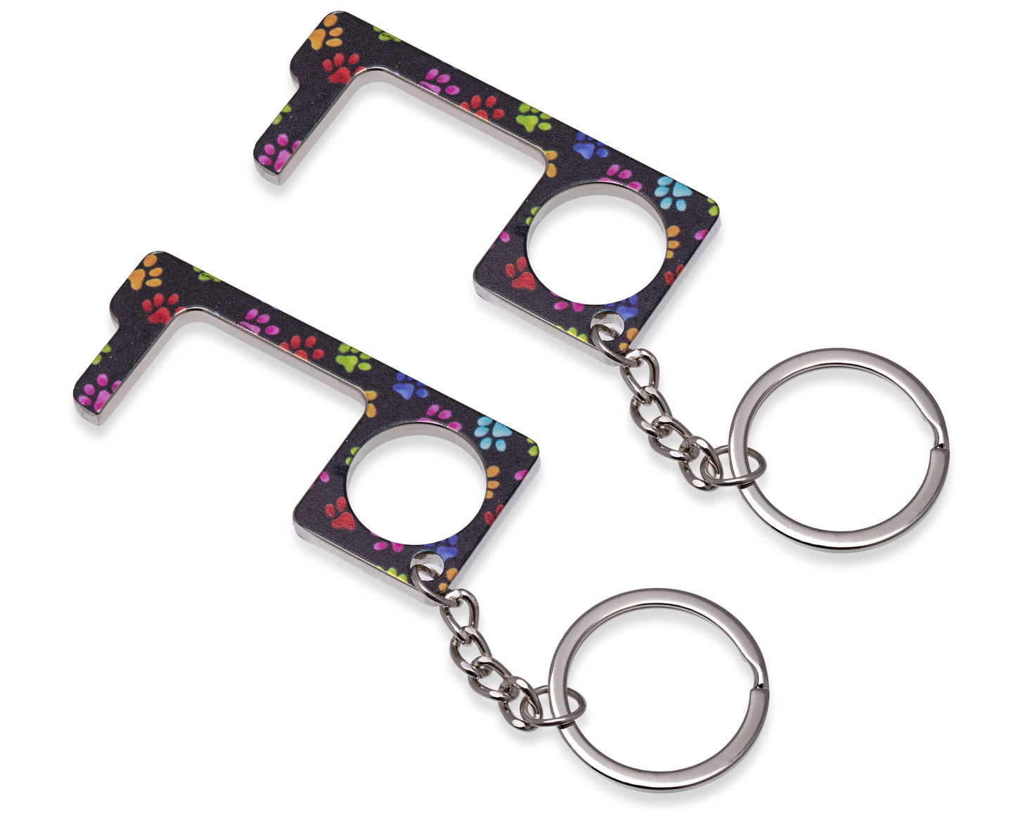 Black Multi Colored Paw Print No-touch Keychain Tool - Set Of 2
