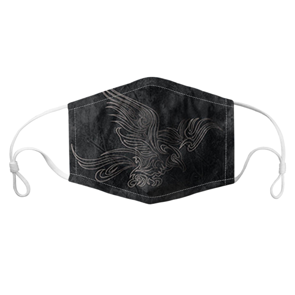 Black reusable non-medical face mask with a gray eagle design