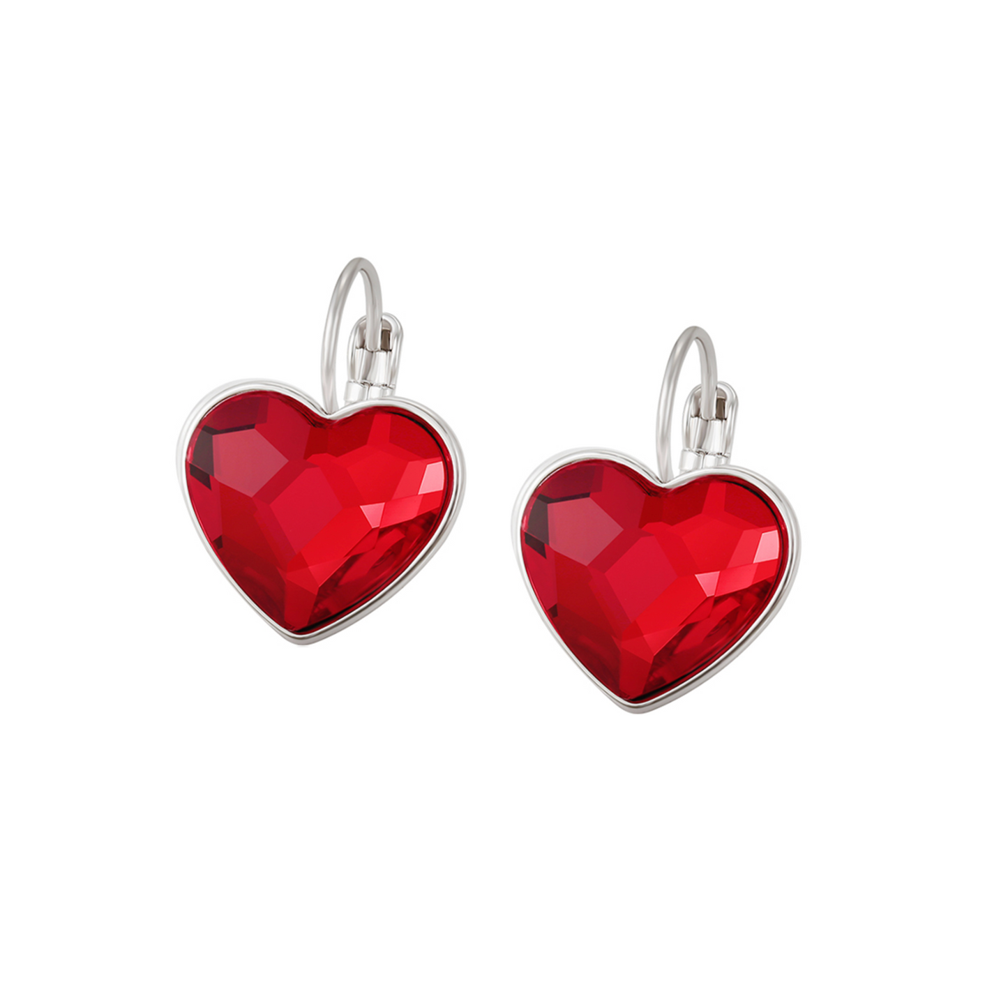Rhodium plated leverback Red Siam Swarovski earrings